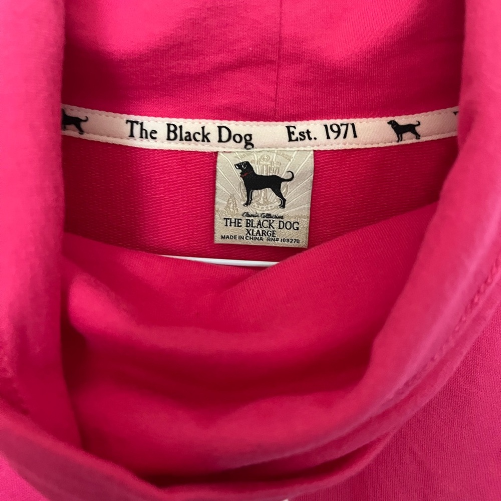 The Black Dog Bright Pink Cowl Neck Tunic with blue cuffs NWOT - Picture 2 of 3